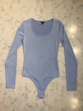 Express Body Contour Scoop Neck Long Sleeve Bodysuit Lavender Blue - XS